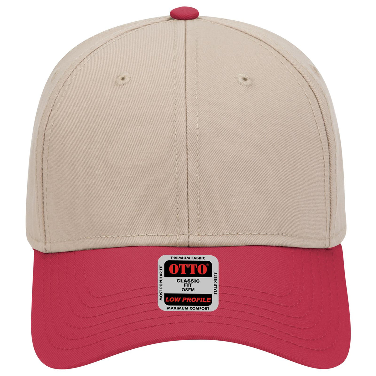 Front View of 023232 - Red/Kha/Kha OTTO CAP 6 Panel Low Profile Baseball Cap