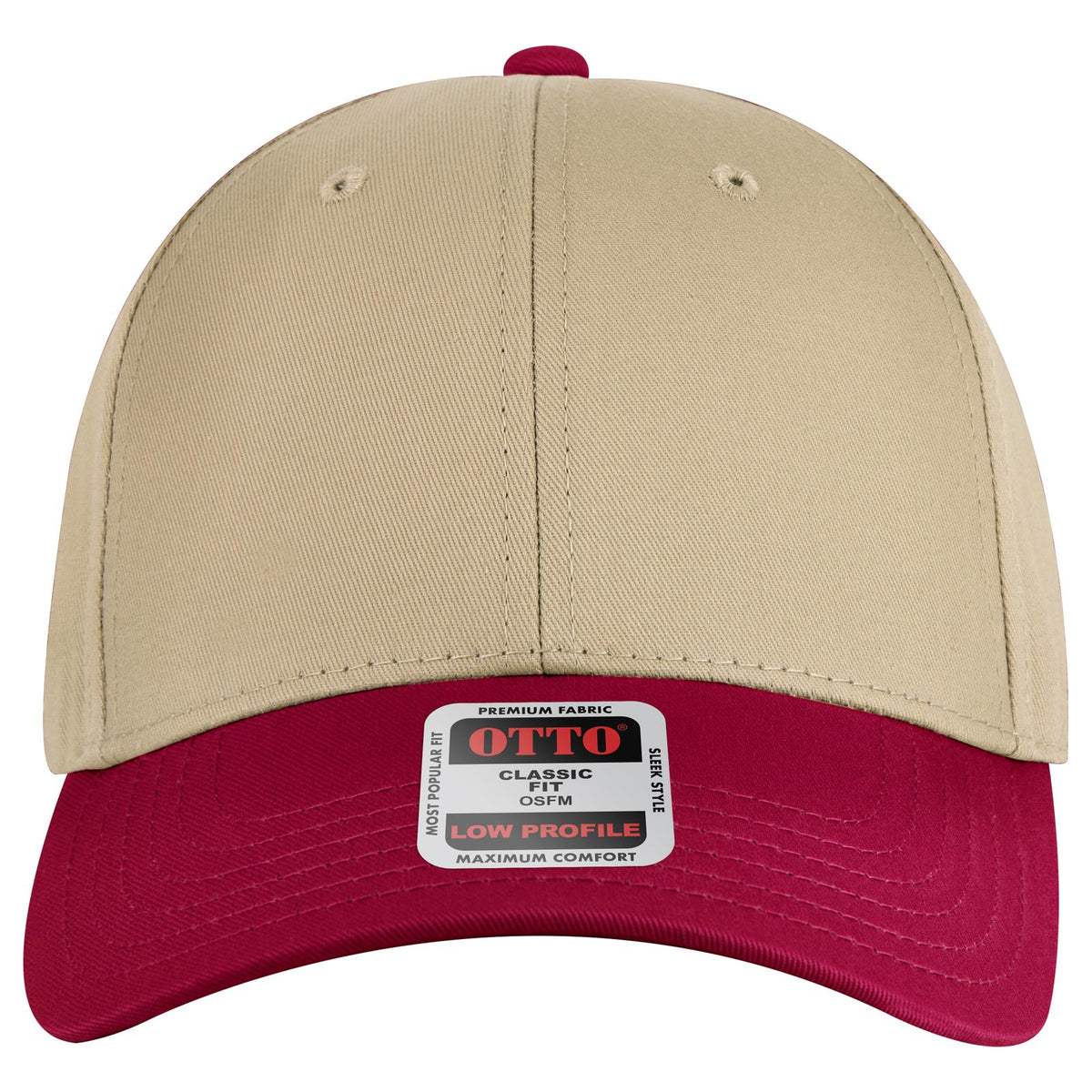 Front View of 023232 - Red/Kha/Kha OTTO CAP 6 Panel Low Profile Baseball Cap