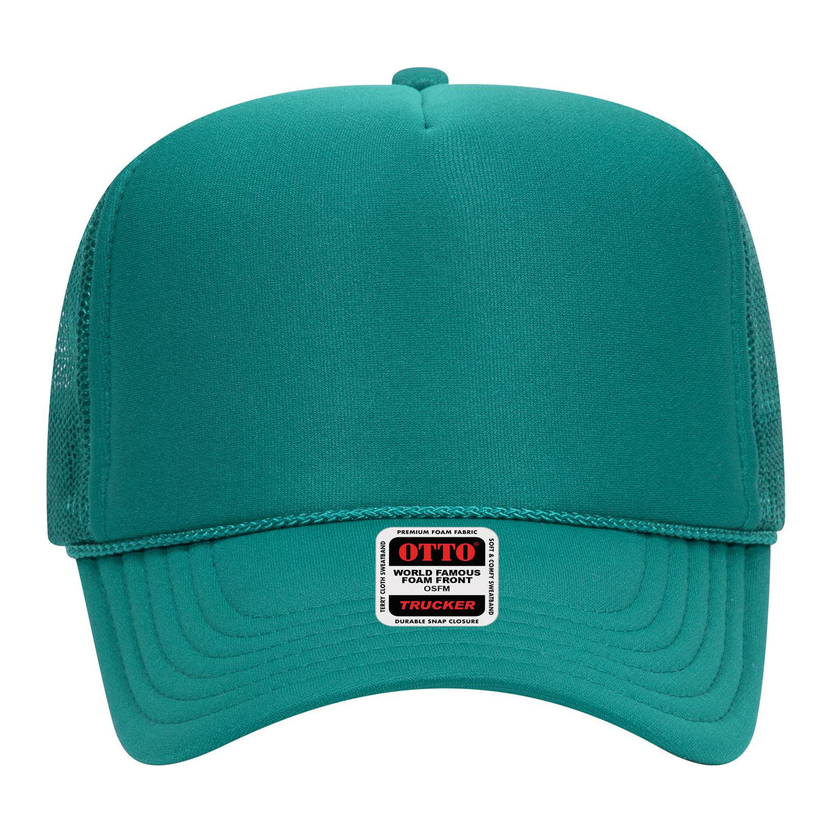 Front View of 024 - Jade OTTO CAP 5 Panel High Crown Mesh Back Trucker Hat