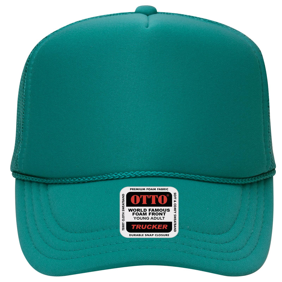 Front View of 024 - Jade OTTO CAP 5 Panel High Crown Mesh Back Trucker Hat