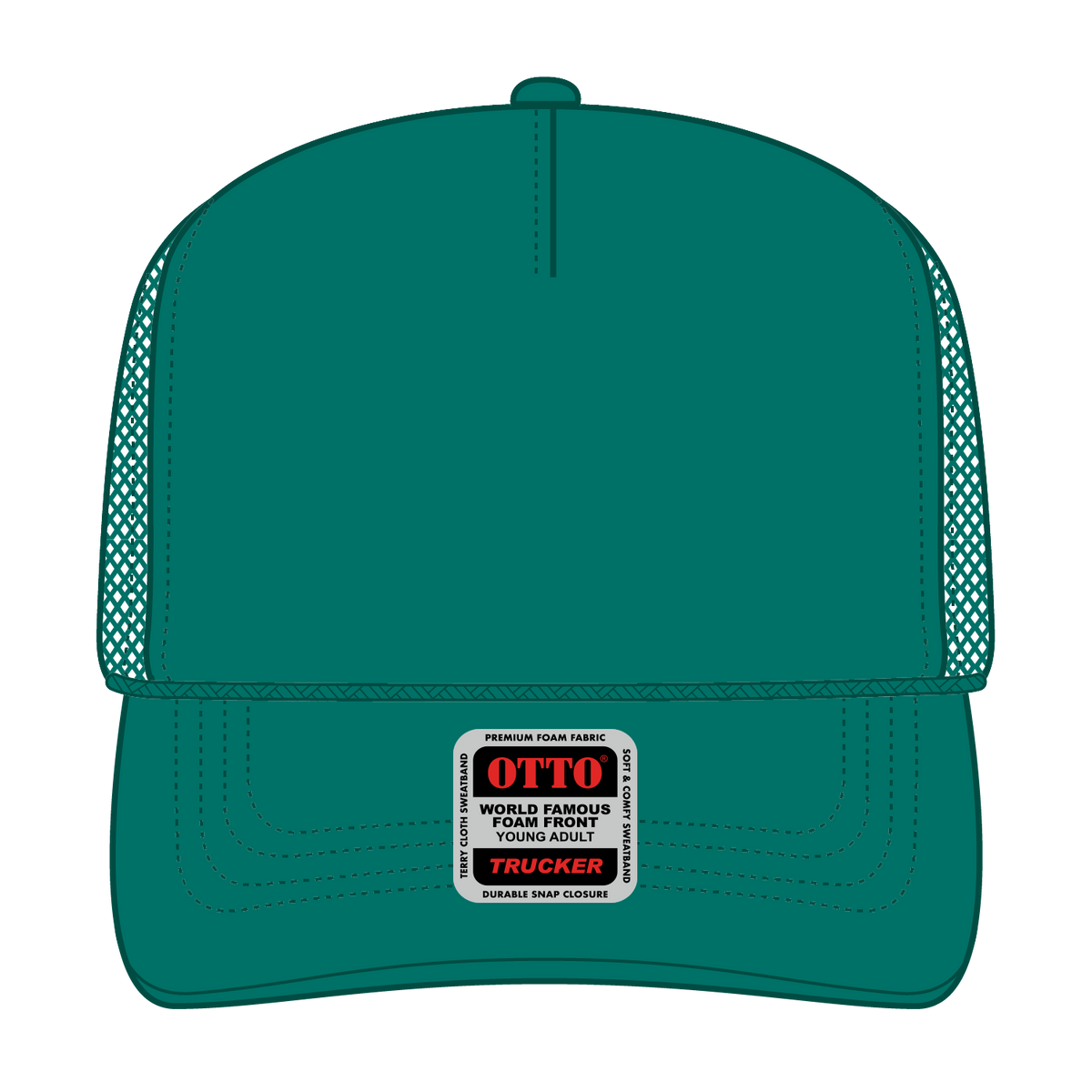 Front View of 024 - Jade OTTO CAP 5 Panel High Crown Mesh Back Trucker Hat