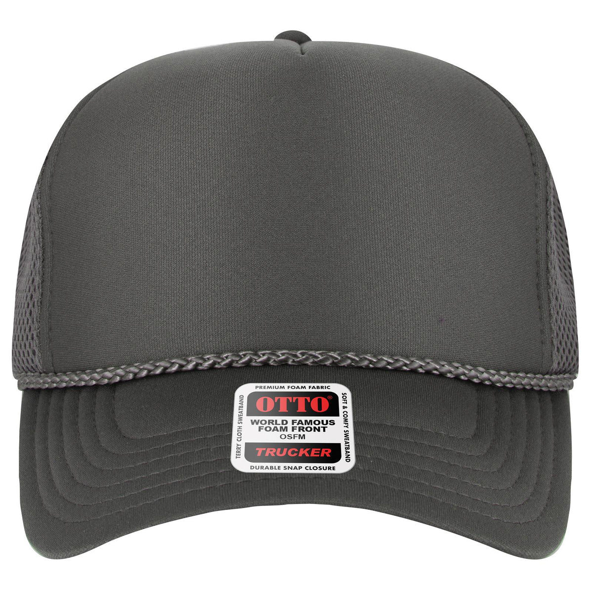 Front View of 025 - Char. Gray OTTO CAP 5 Panel High Crown Air Mesh Back Trucker Hat