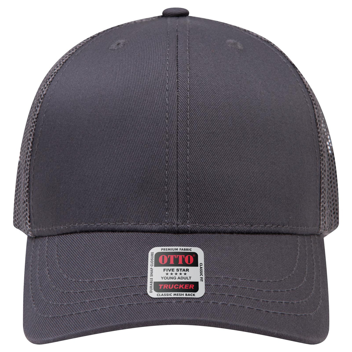 Front View of 025 - Char. Gray OTTO CAP 6 Panel Mid Profile Mesh Back Trucker Hat