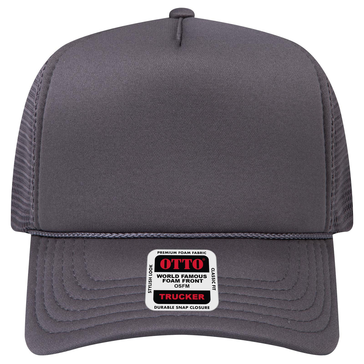Front View of 025 - Char. Gray OTTO CAP "OTTO COMFY FIT" 5 Panel High Crown Mesh Back Trucker Hat
