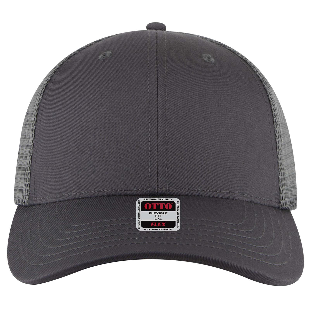 Front View of 025 - Char. Gray OTTO CAP "OTTO FLEX" Fitted 6 Panel Low Profile Mesh Back Trucker Hat