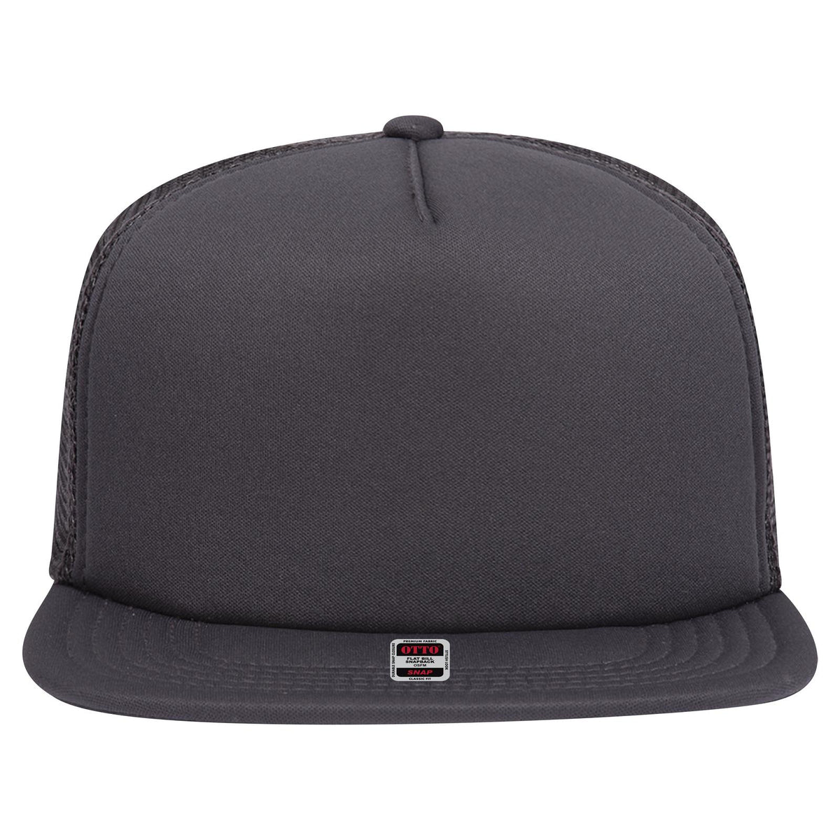 Front View of 025 - Char. Gray OTTO CAP "OTTO SNAP" 5 Panel Mid Profile Mesh Back Trucker Snapback Hat