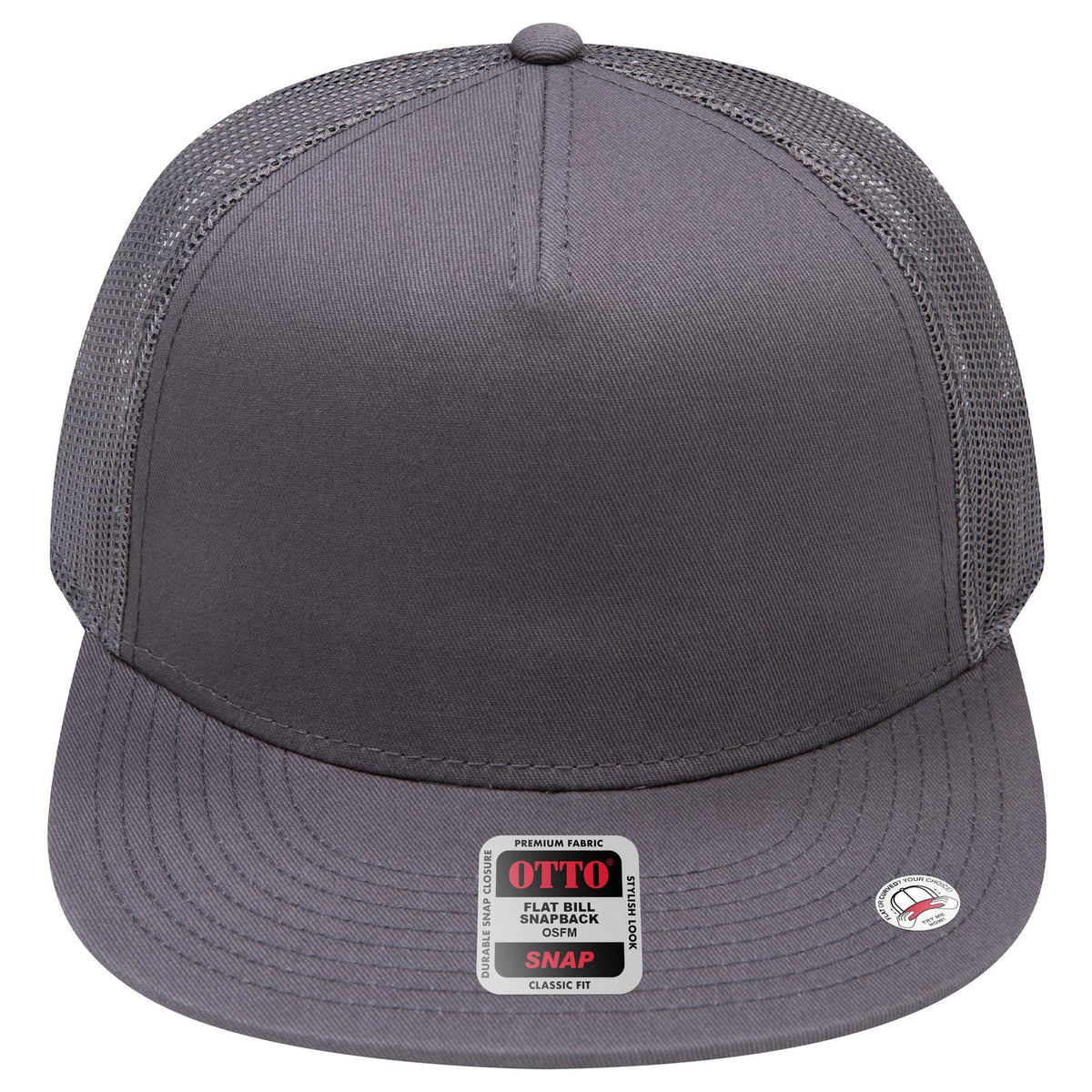 Front View of 025 - Char. Gray OTTO CAP "OTTO SNAP" 5 Panel Pro Style Mesh Back Trucker Snapback Hat