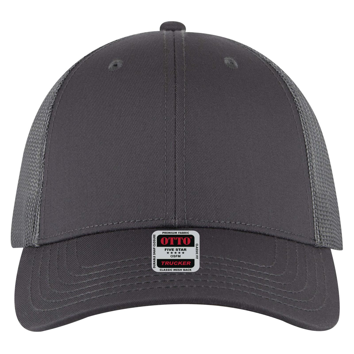 Front View of 025A - Char. Gray OTTO CAP 6 Panel Low Profile Mesh Back Trucker Hat