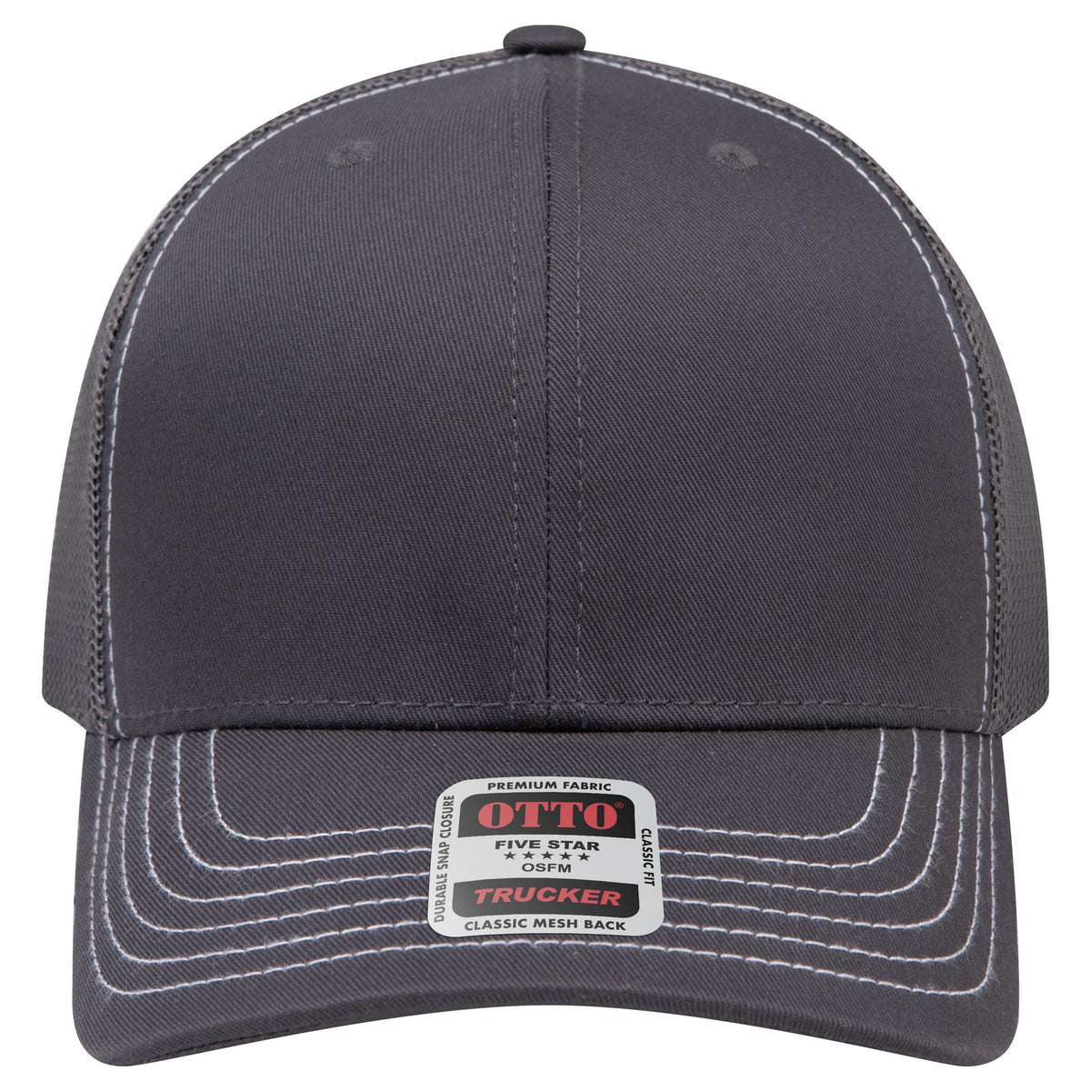 Front View of 025A - Char. Gray OTTO CAP 6 Panel Mid Profile Mesh Back Trucker Hat
