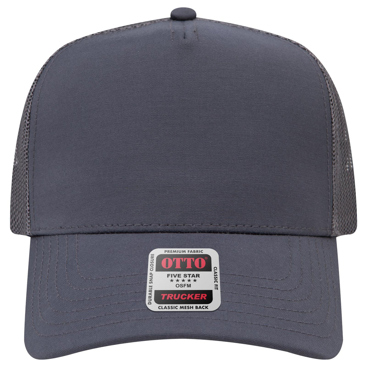 Front View of 025B - Ch Gry OTTO CAP 5 Panel Mid Profile Mesh Back Trucker Hat