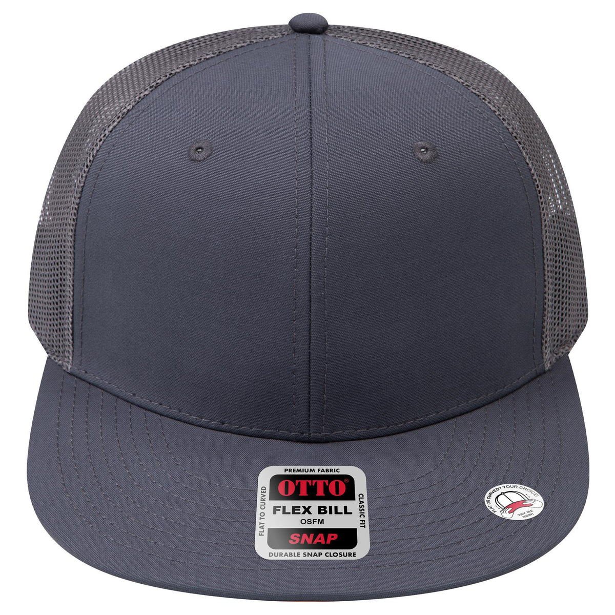 Front View of 025C - Ch Gry OTTO CAP "OTTO SNAP" 6 Panel Pro Style Mesh Back Trucker Snapback Hat