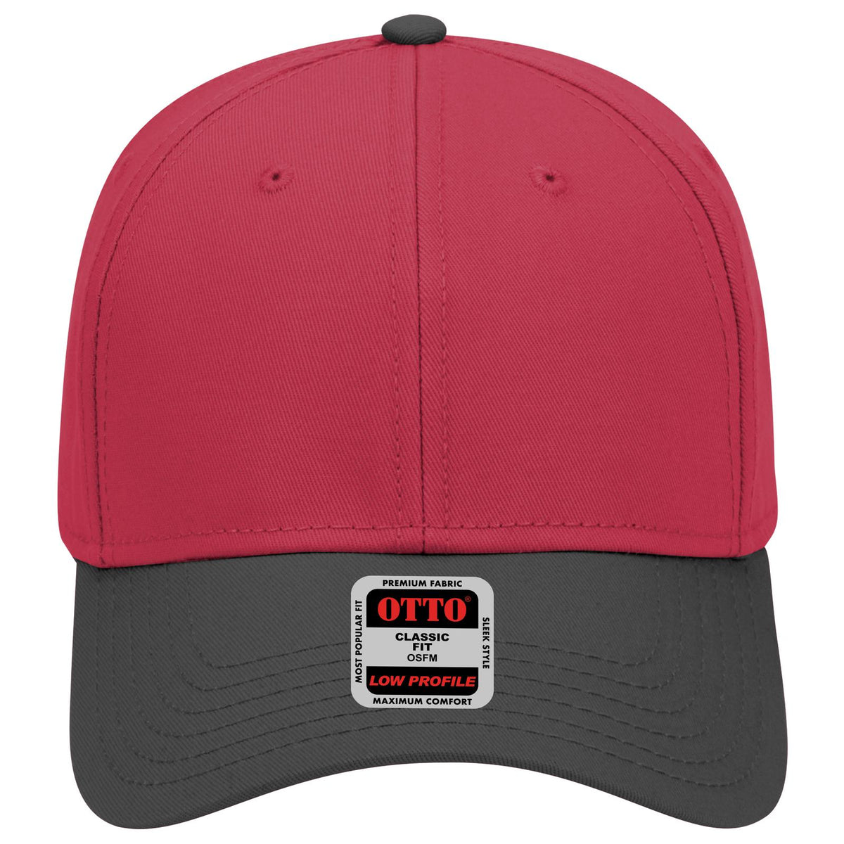 Front View of 030202 - Blk/Red/Red OTTO CAP 6 Panel Low Profile Baseball Cap