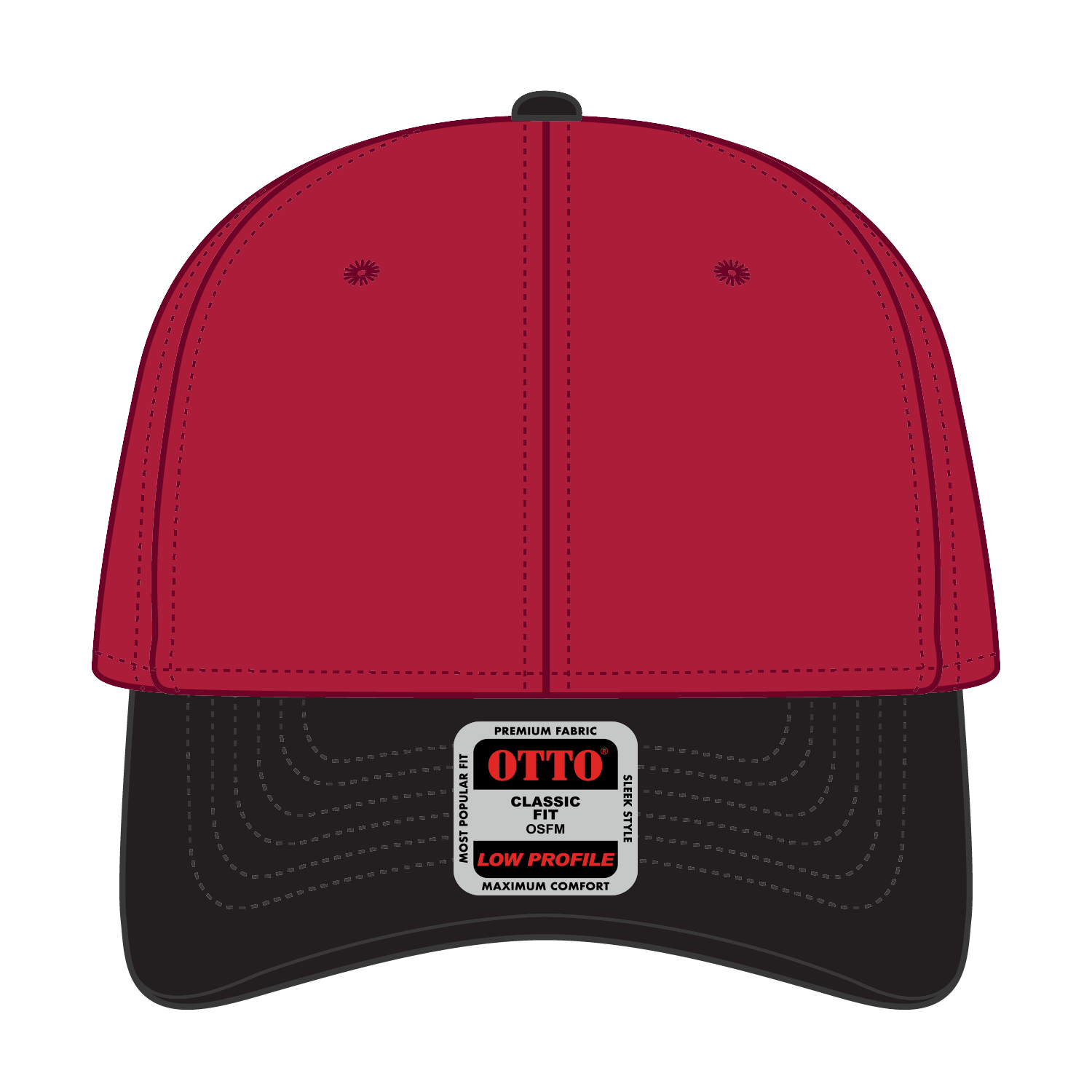 Front View of 030202 - Blk/Red/Red OTTO CAP 6 Panel Low Profile Baseball Cap