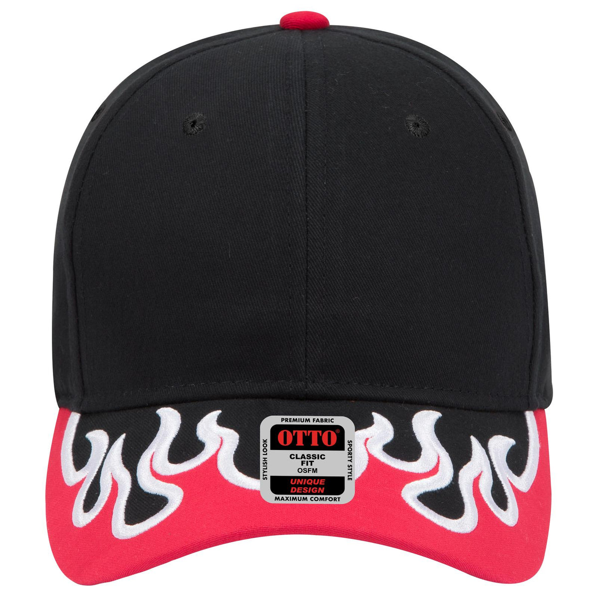 Front View of 030216C - Blk/Red/Wht OTTO CAP 6 Panel Low Profile Baseball Cap