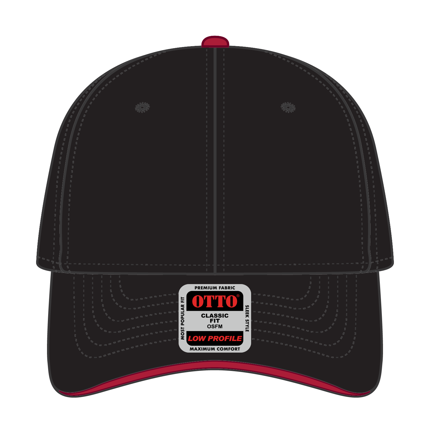 Front View of 030302 - Blk/Blk/Red OTTO CAP 6 Panel Low Profile Baseball Cap