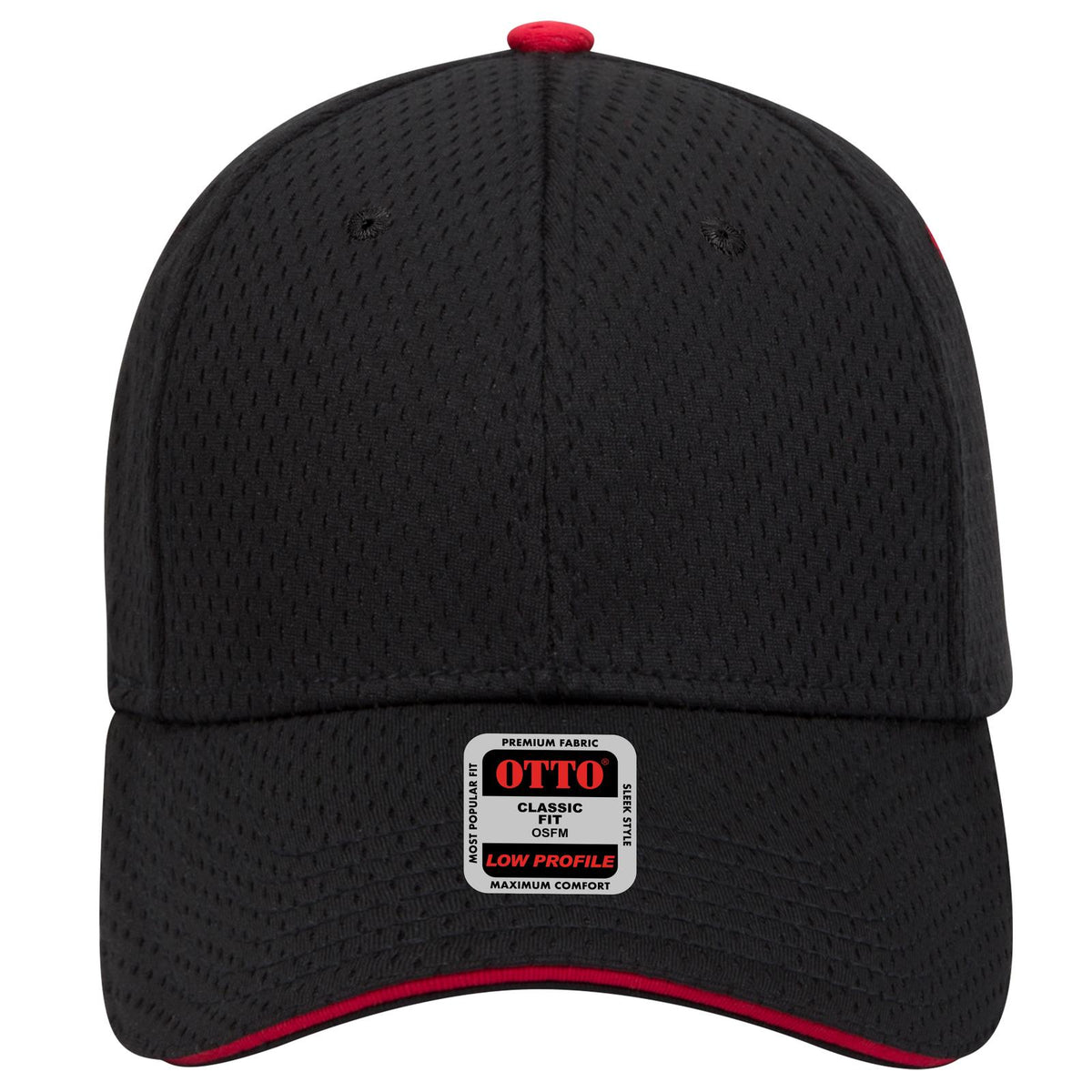 Front View of 030302 - Blk/Blk/Red OTTO CAP 6 Panel Low Profile Baseball Cap