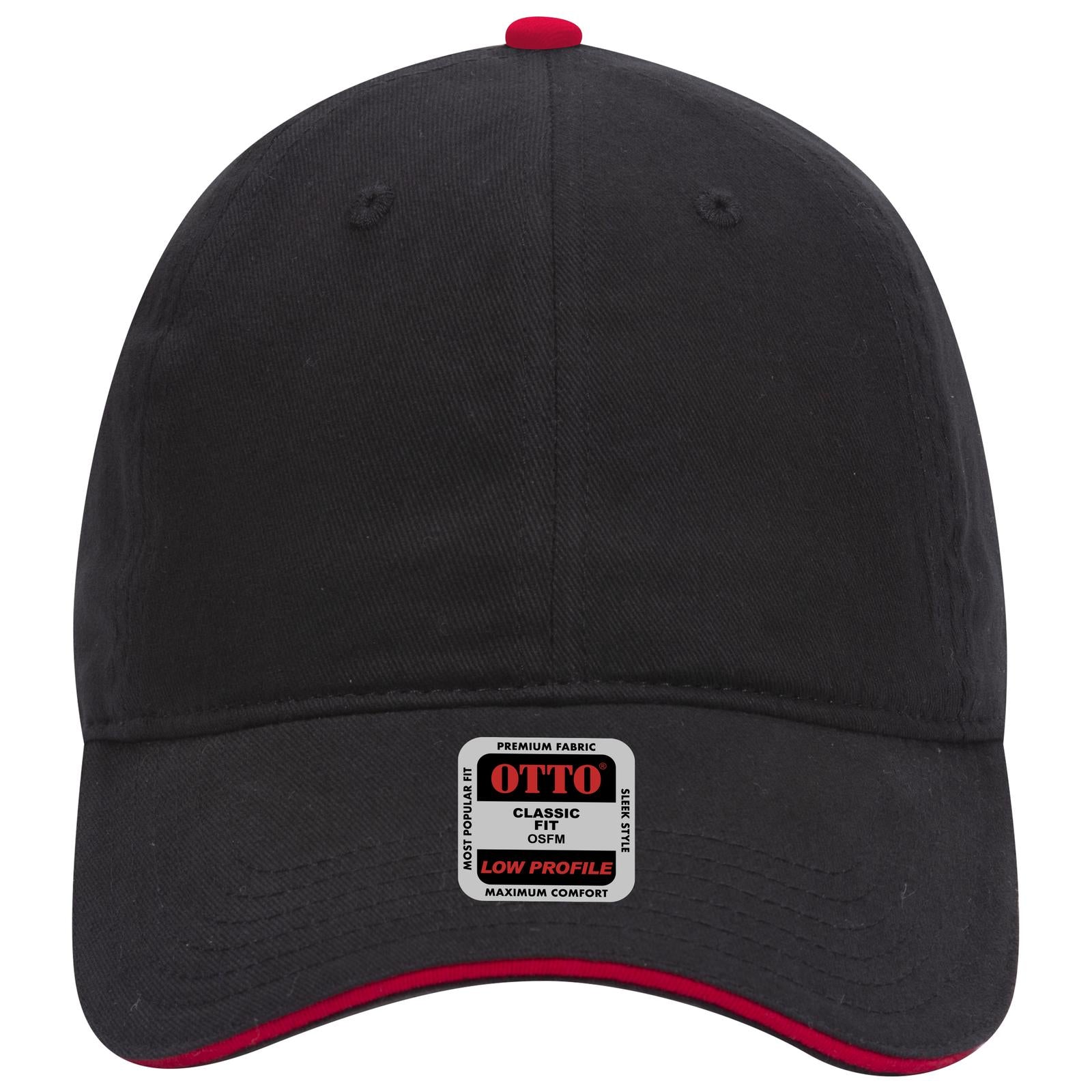 Right View of 030302 - Blk/Blk/Red OTTO CAP 6 Panel Low Profile Baseball Cap