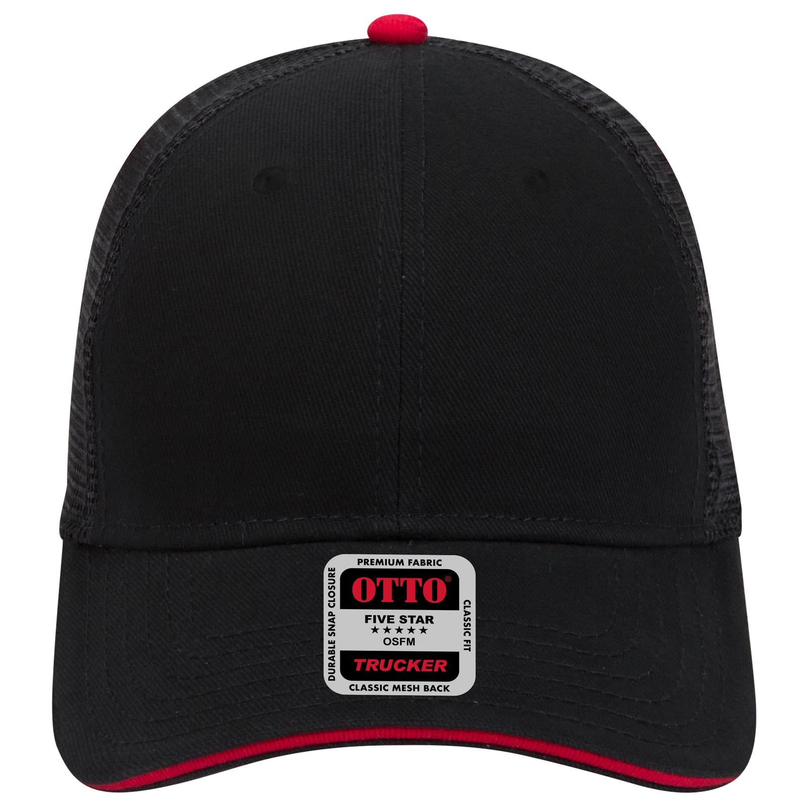 Right View of 030302 - Blk/Blk/Red OTTO CAP 6 Panel Low Profile Mesh Back Trucker Hat