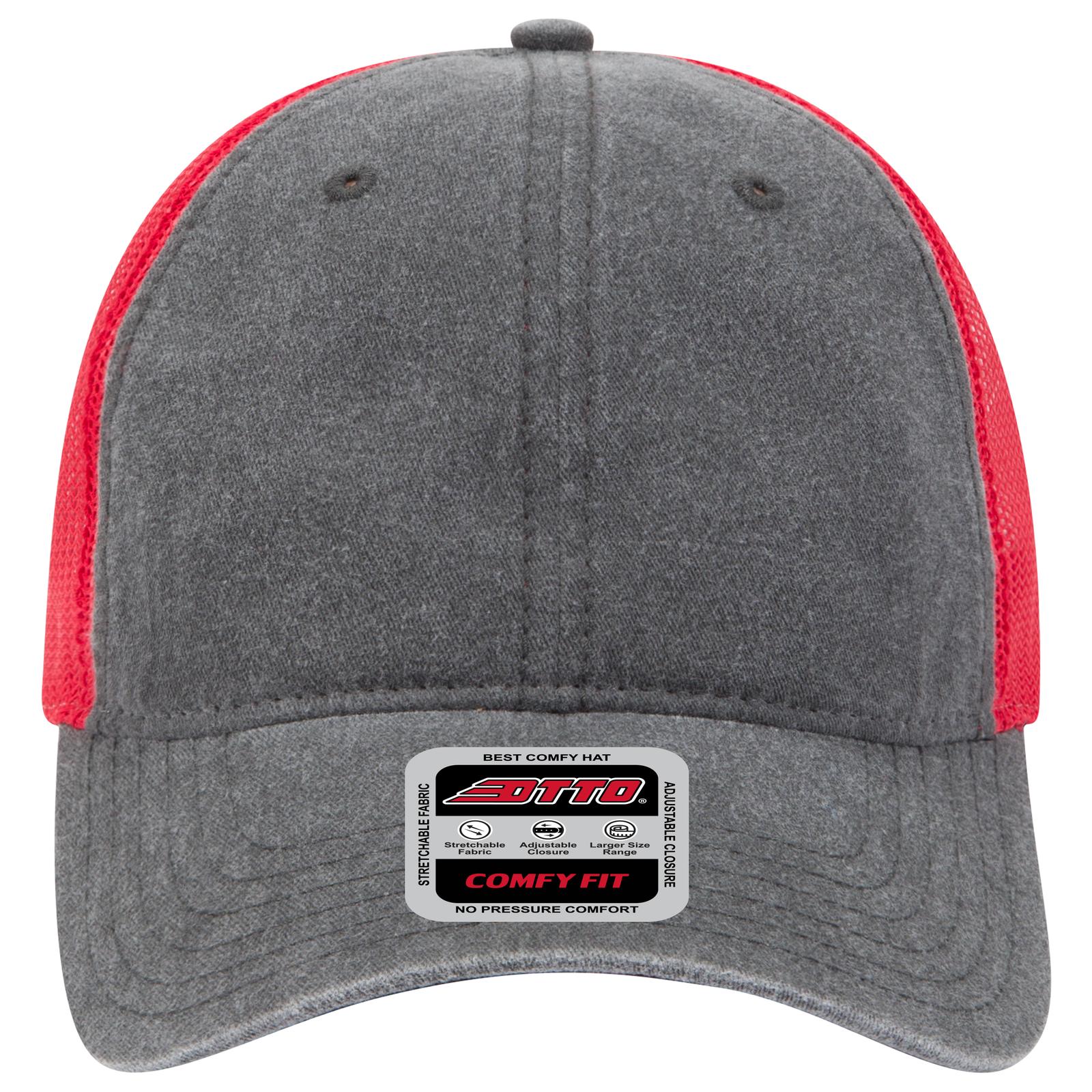 Right View of 030302 - Blk/Blk/Red OTTO CAP "OTTO COMFY FIT" 6 Panel Low Profile Mesh Back Trucker Hat