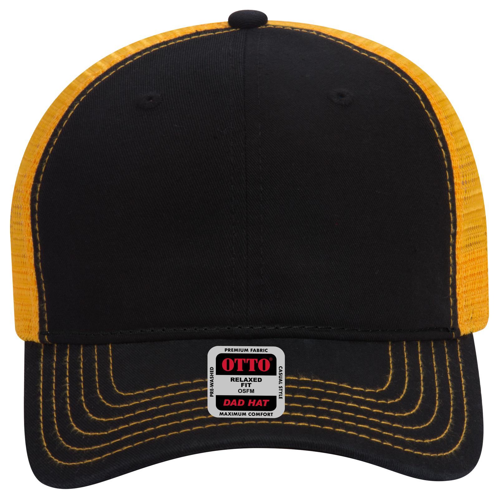Right View of 030306 - Blk/Blk/Gld OTTO CAP 6 Panel Low Profile Mesh Back Trucker Dad Hat