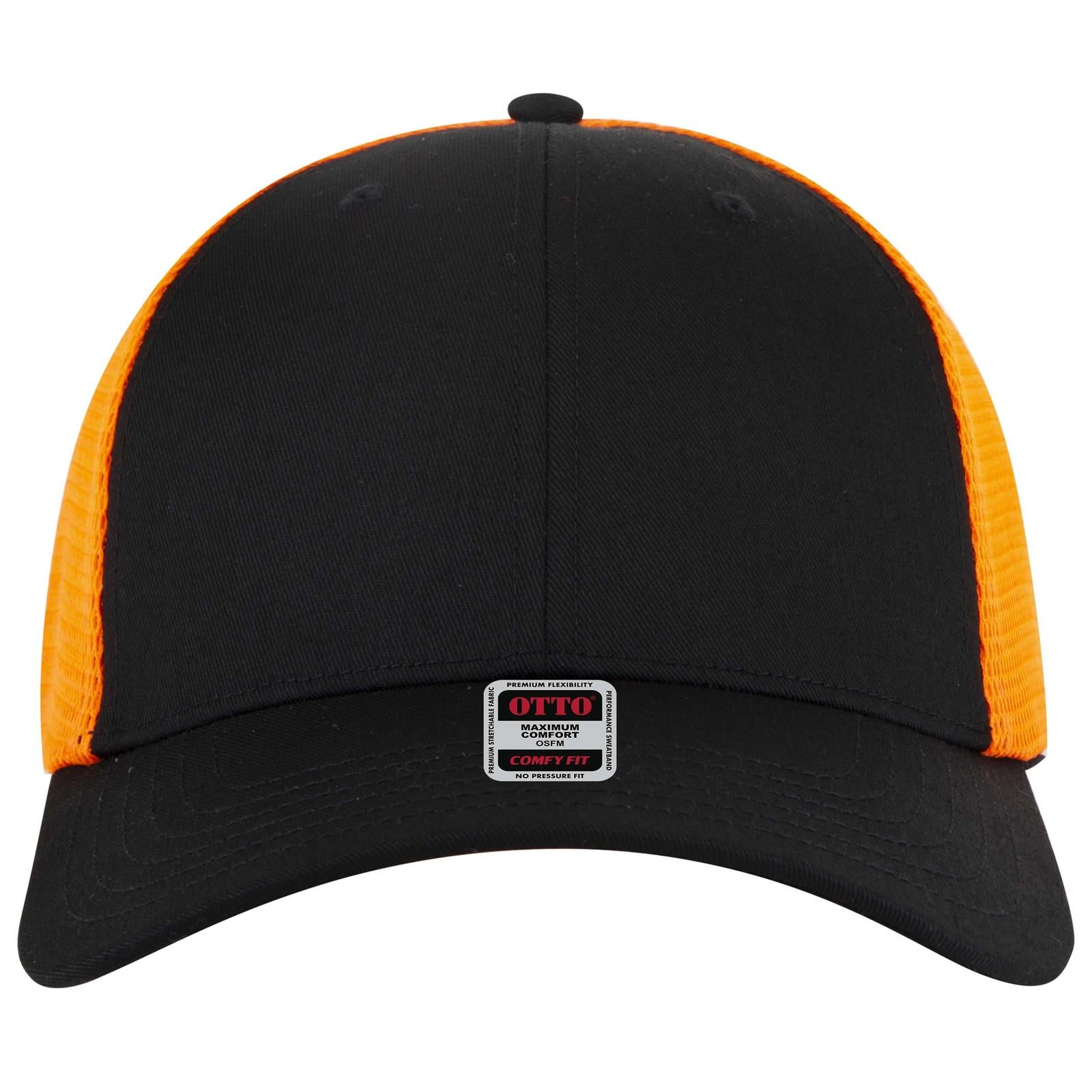 Right View of 030309 - Blk/Blk/N Org OTTO CAP "OTTO COMFY FIT" 6 Panel Low Profile Mesh Back Trucker Hat