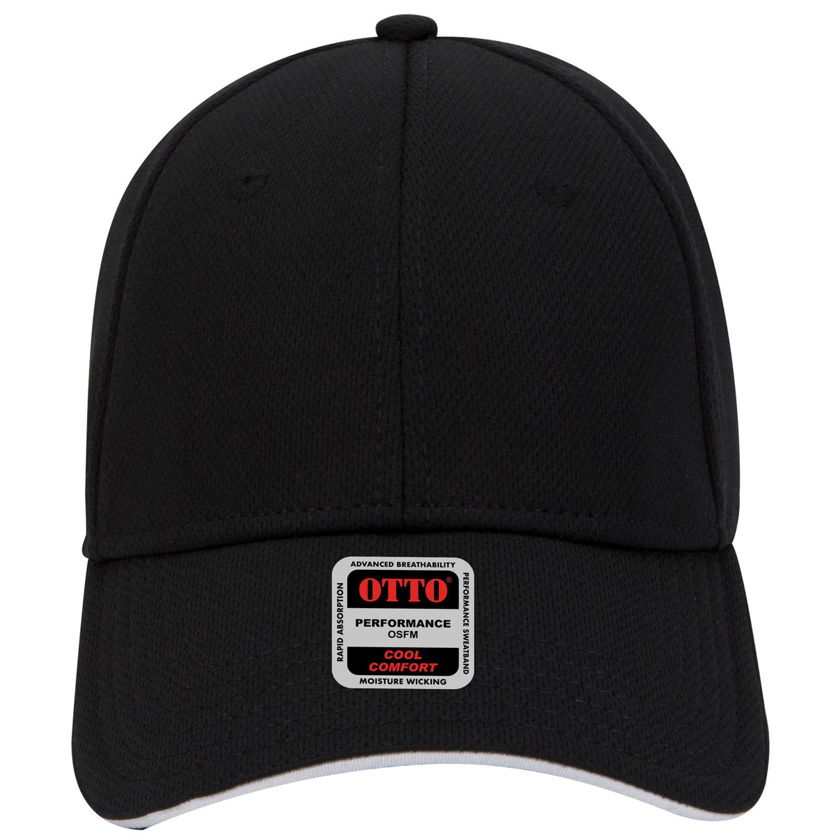 Front View of 030316 - Blk/Blk/Wht OTTO CAP 6 Panel Low Profile Baseball Cap
