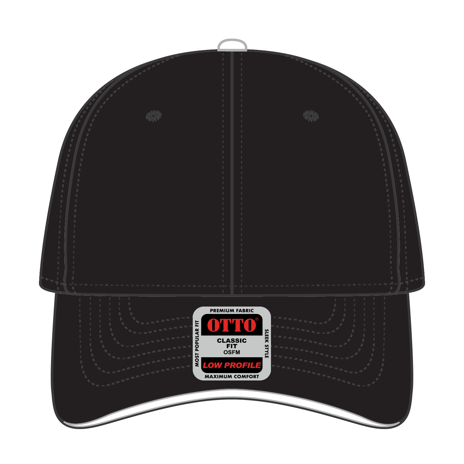 Front View of 030316 - Blk/Blk/Wht OTTO CAP 6 Panel Low Profile Baseball Cap