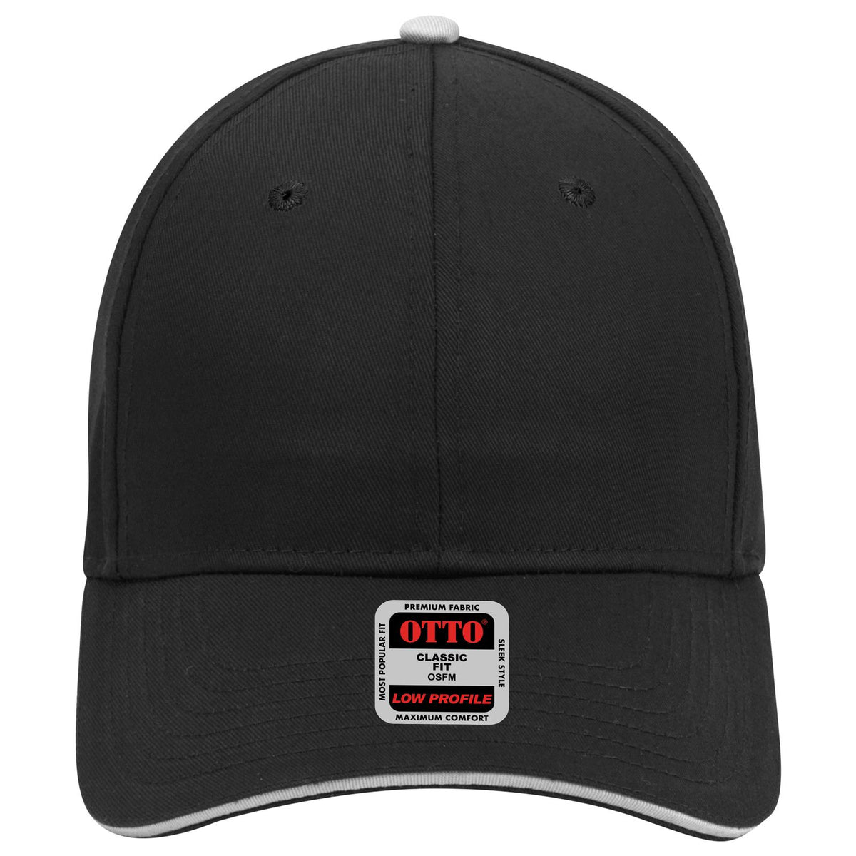 Front View of 030316 - Blk/Blk/Wht OTTO CAP 6 Panel Low Profile Baseball Cap
