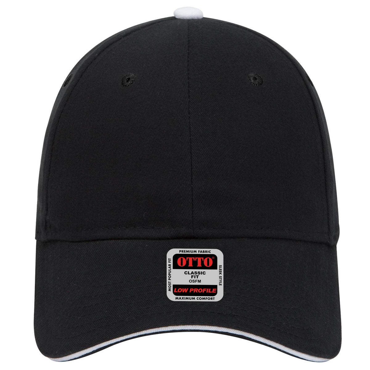 Front View of 030316 - Blk/Blk/Wht OTTO CAP 6 Panel Low Profile Baseball Cap