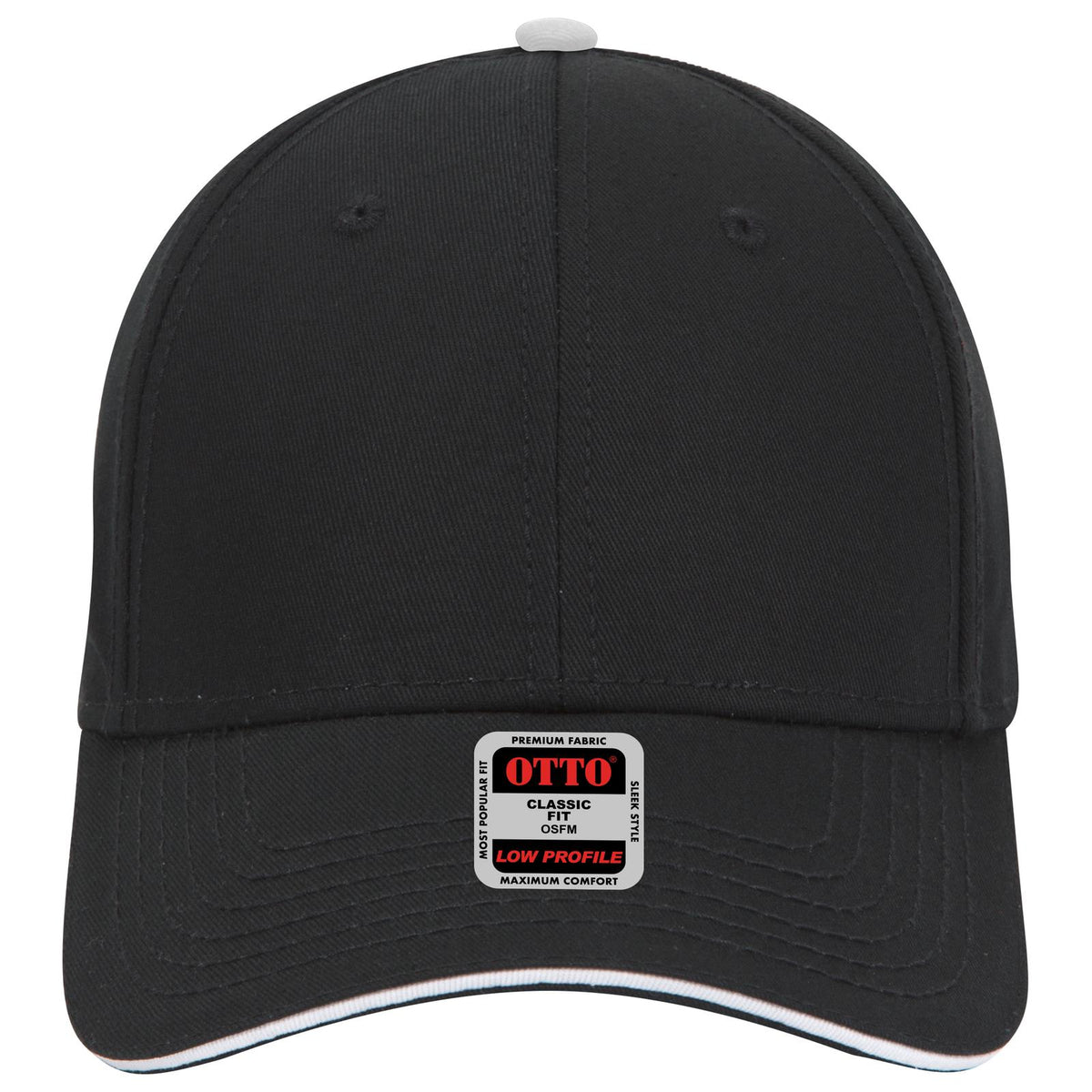 Front View of 030316 - Blk/Blk/Wht OTTO CAP 6 Panel Low Profile Baseball Cap