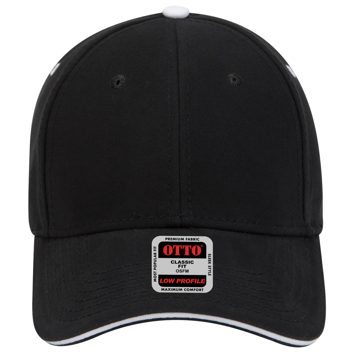 Front View of 030316 - Blk/Blk/Wht OTTO CAP 6 Panel Low Profile Baseball Cap