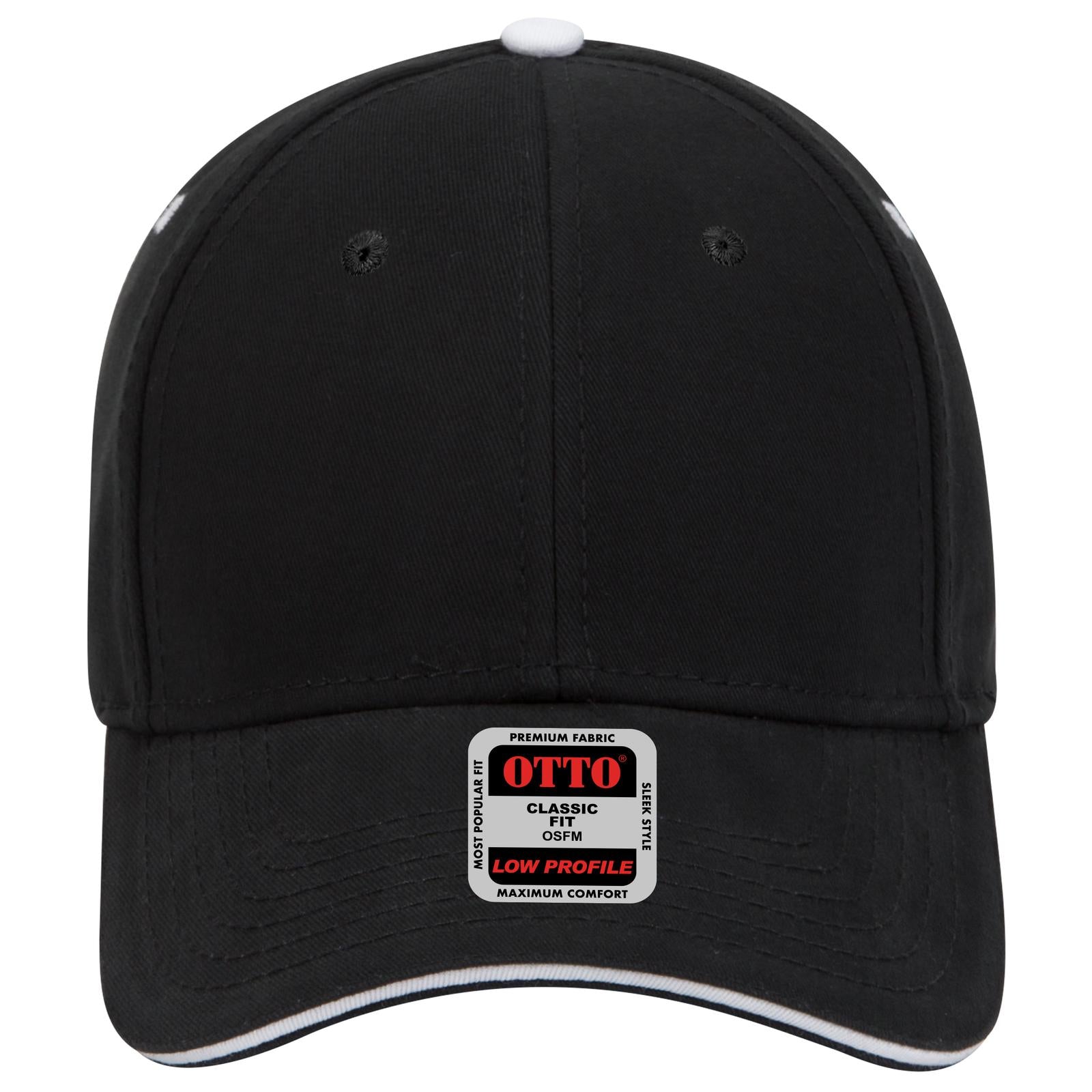Right View of 030316 - Blk/Blk/Wht OTTO CAP 6 Panel Low Profile Baseball Cap