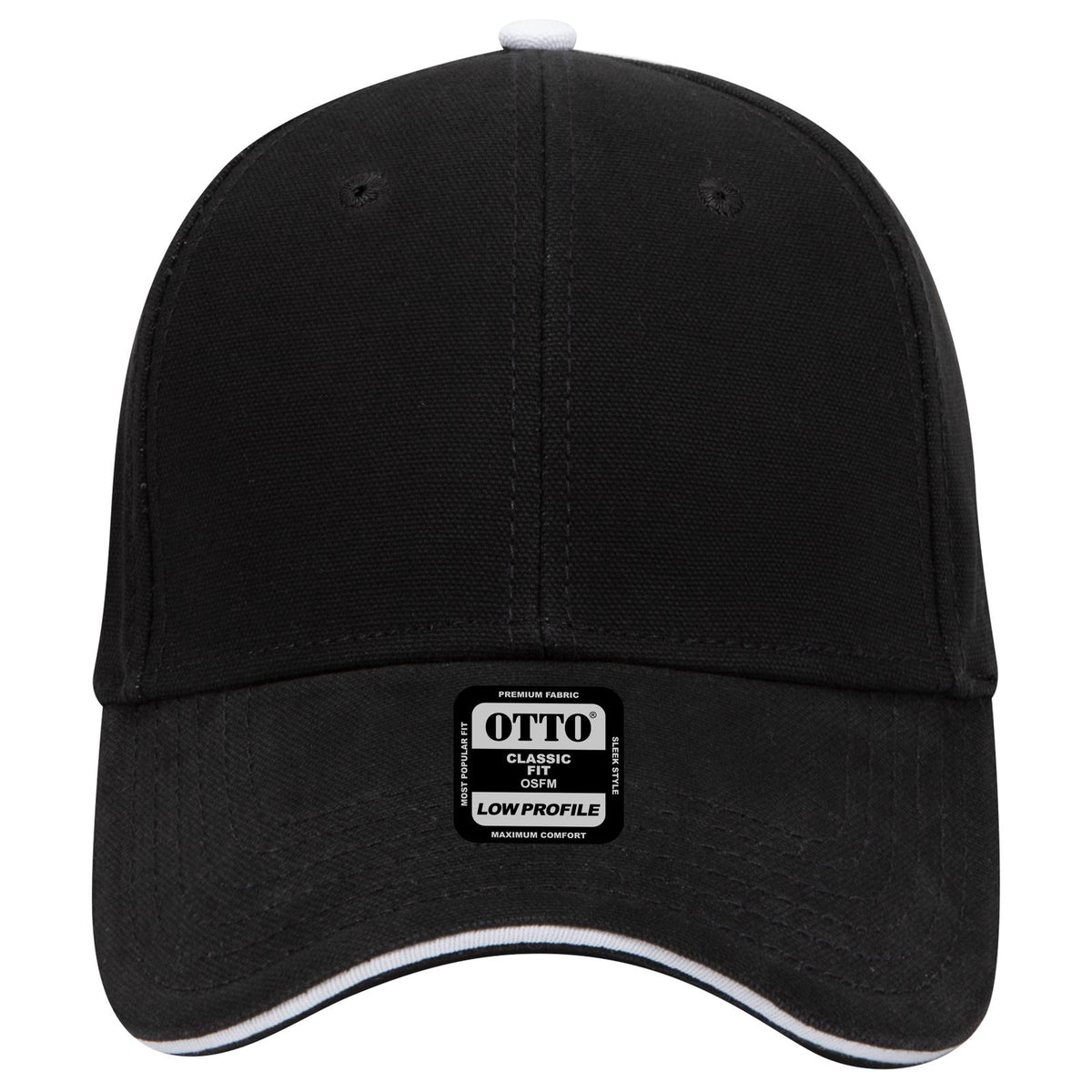 Front View of 030316 - Blk/Blk/Wht OTTO CAP 6 Panel Low Profile Baseball Cap