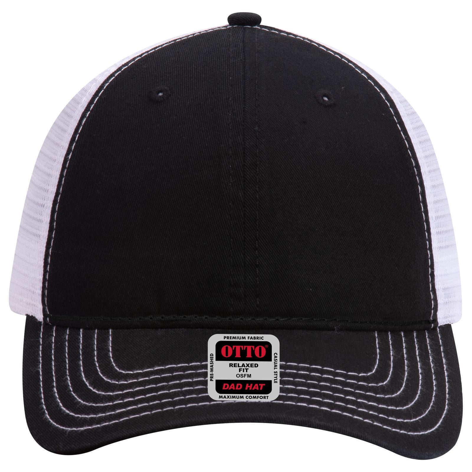 Right View of 030316 - Blk/Blk/Wht OTTO CAP 6 Panel Low Profile Mesh Back Trucker Dad Hat