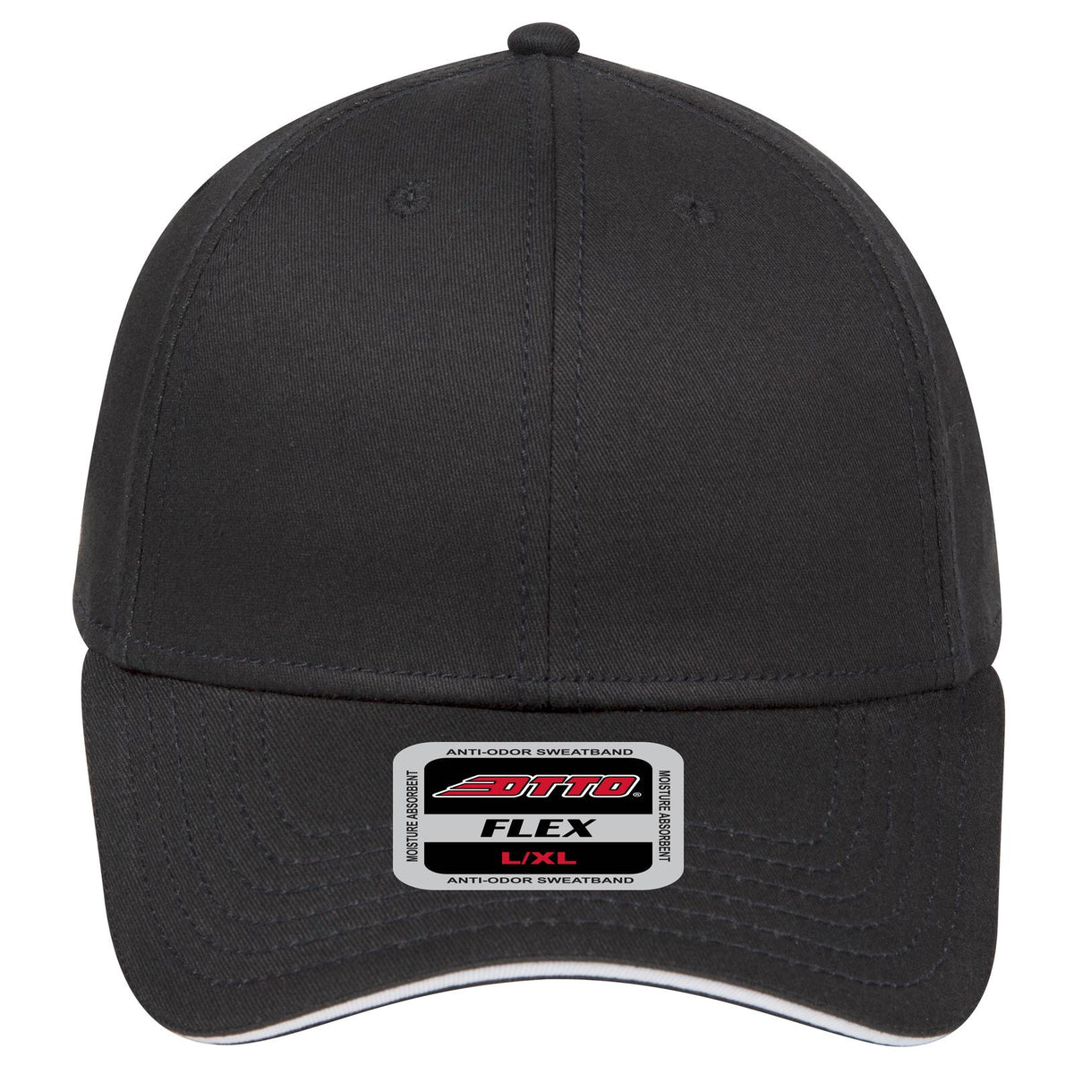 Front View of 030316 - Blk/Blk/Wht OTTO CAP "OTTO FLEX" Fitted 6 Panel Low Profile Baseball Cap