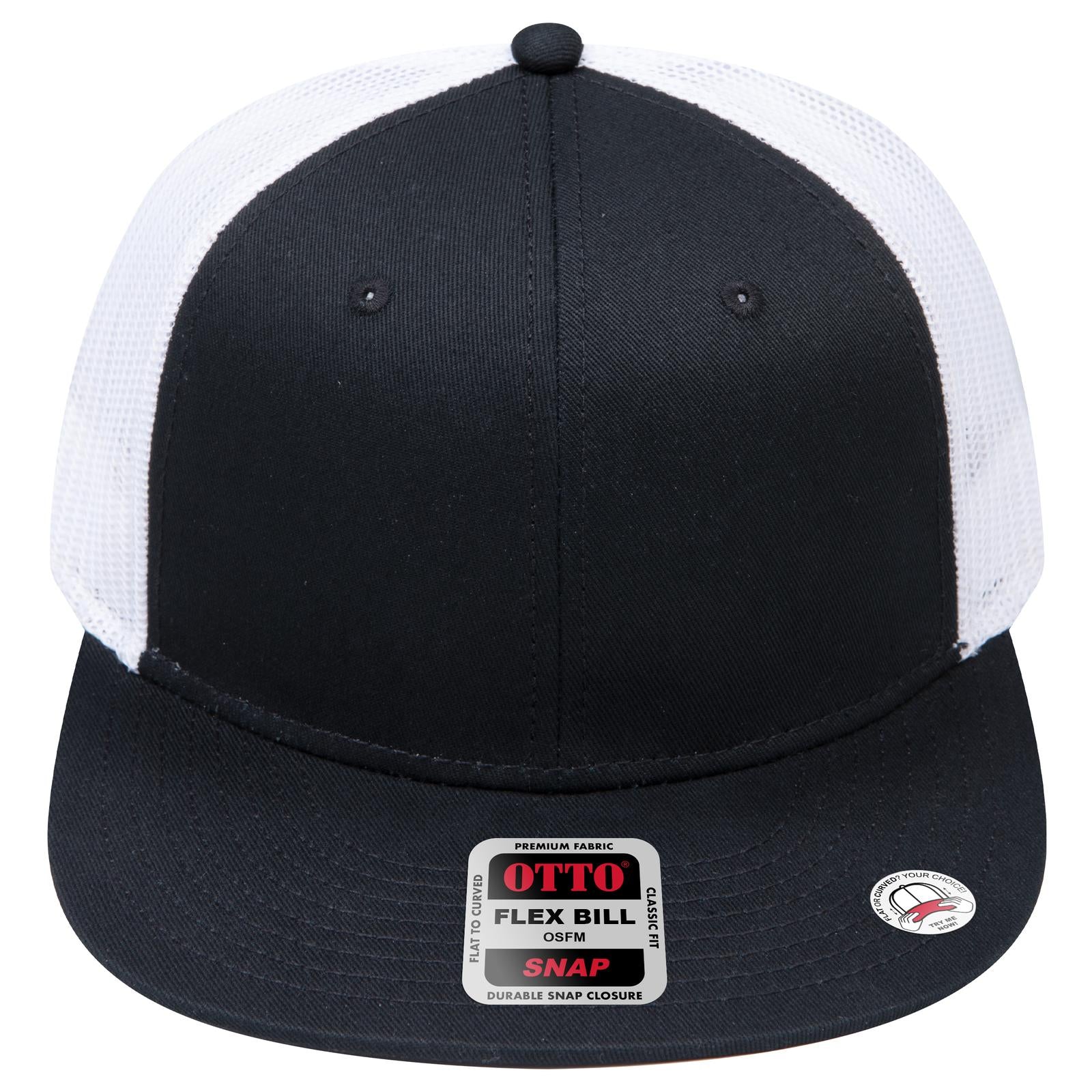 Right View of 030316 - Blk/Blk/Wht OTTO CAP "OTTO SNAP" 6 Panel Pro Style Mesh Back Trucker Snapback Hat