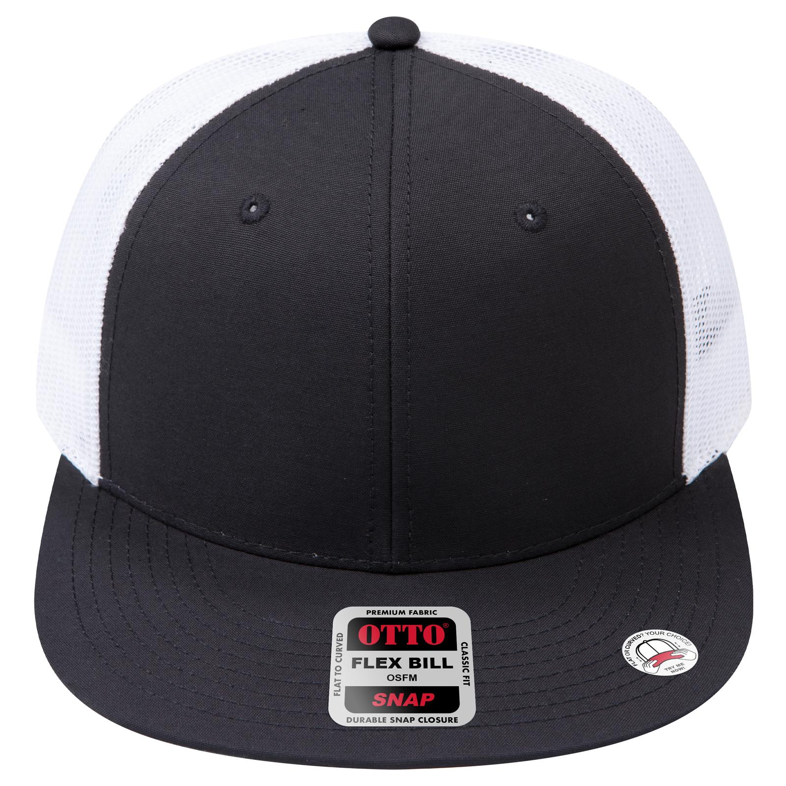 Front View of 030316C - Blk/Blk/Wht OTTO CAP "OTTO SNAP" 6 Panel Pro Style Mesh Back Trucker Snapback Hat