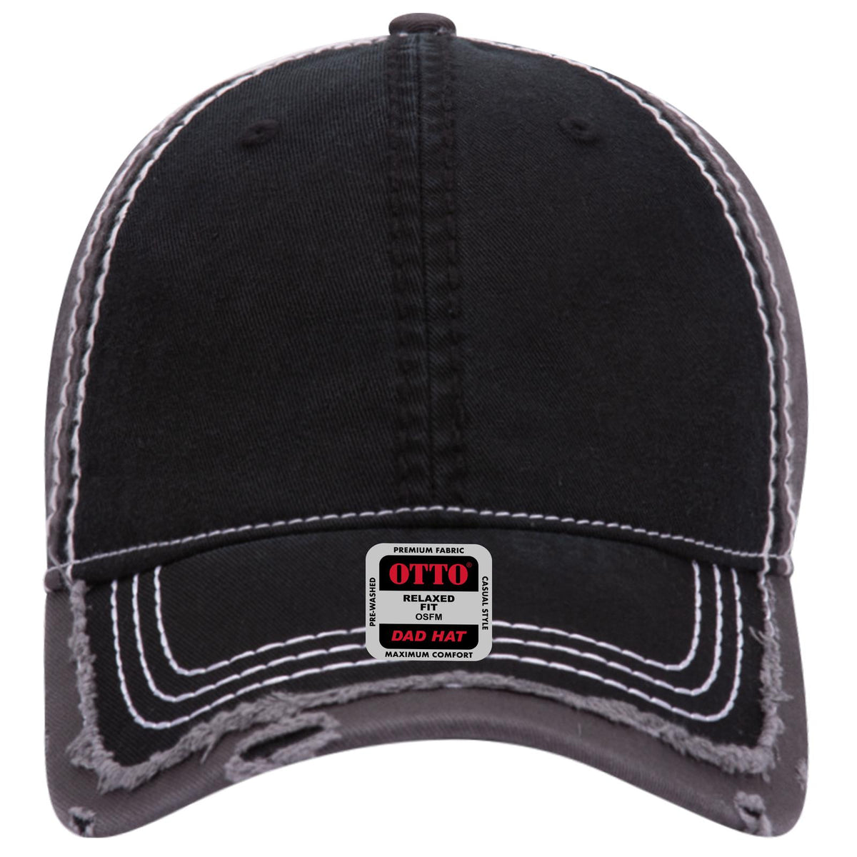 Front View of 030325 - Blk/Blk/Ch.Gry OTTO CAP 6 Panel Low Profile Dad Hat