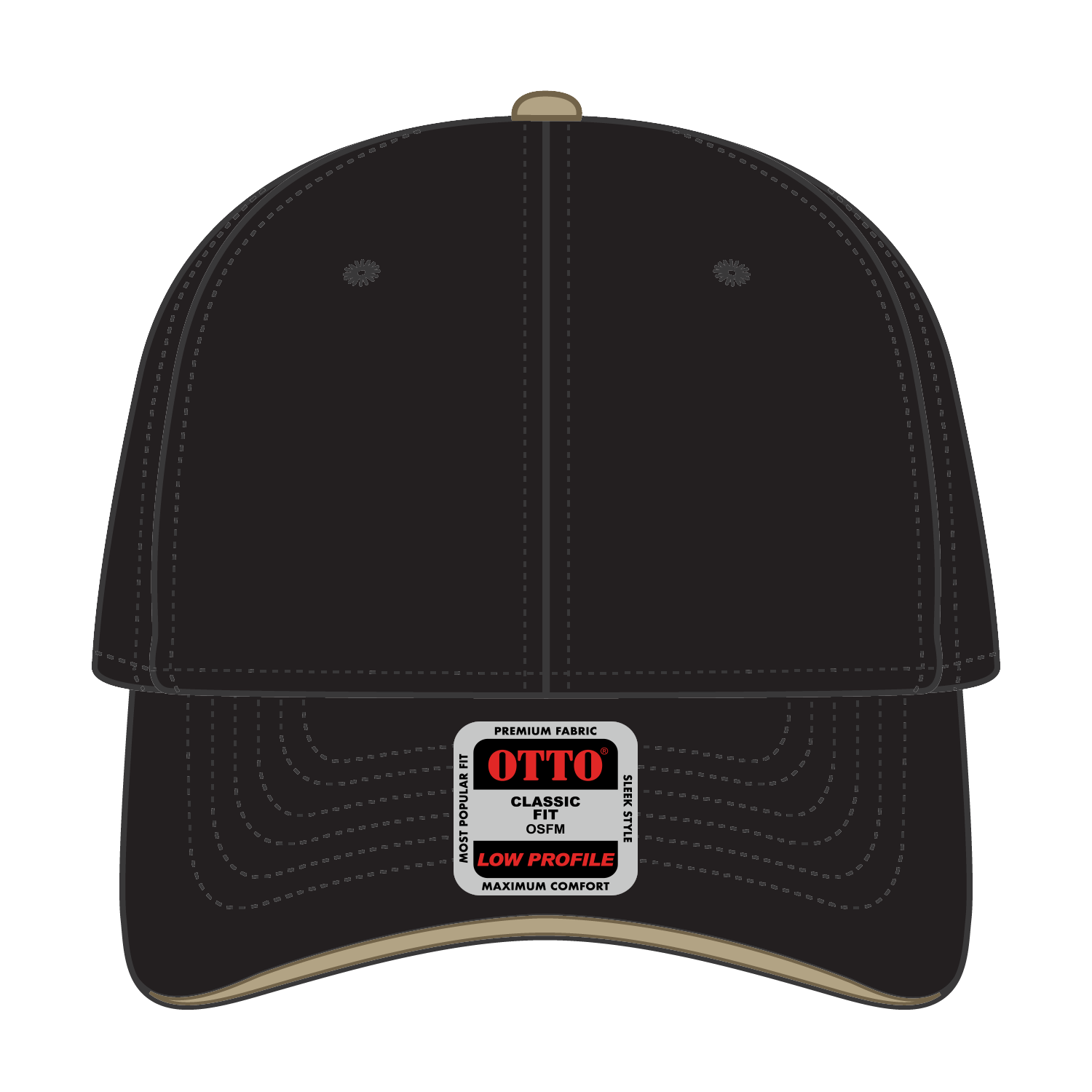 Front View of 030332 - Blk/Blk/Kha OTTO CAP 6 Panel Low Profile Baseball Cap