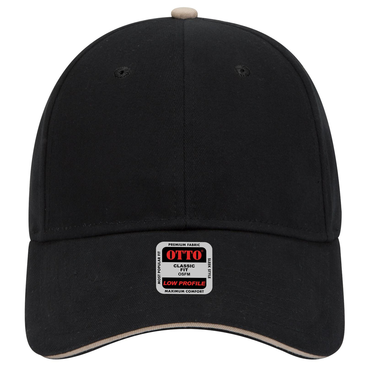 Front View of 030332 - Blk/Blk/Kha OTTO CAP 6 Panel Low Profile Baseball Cap