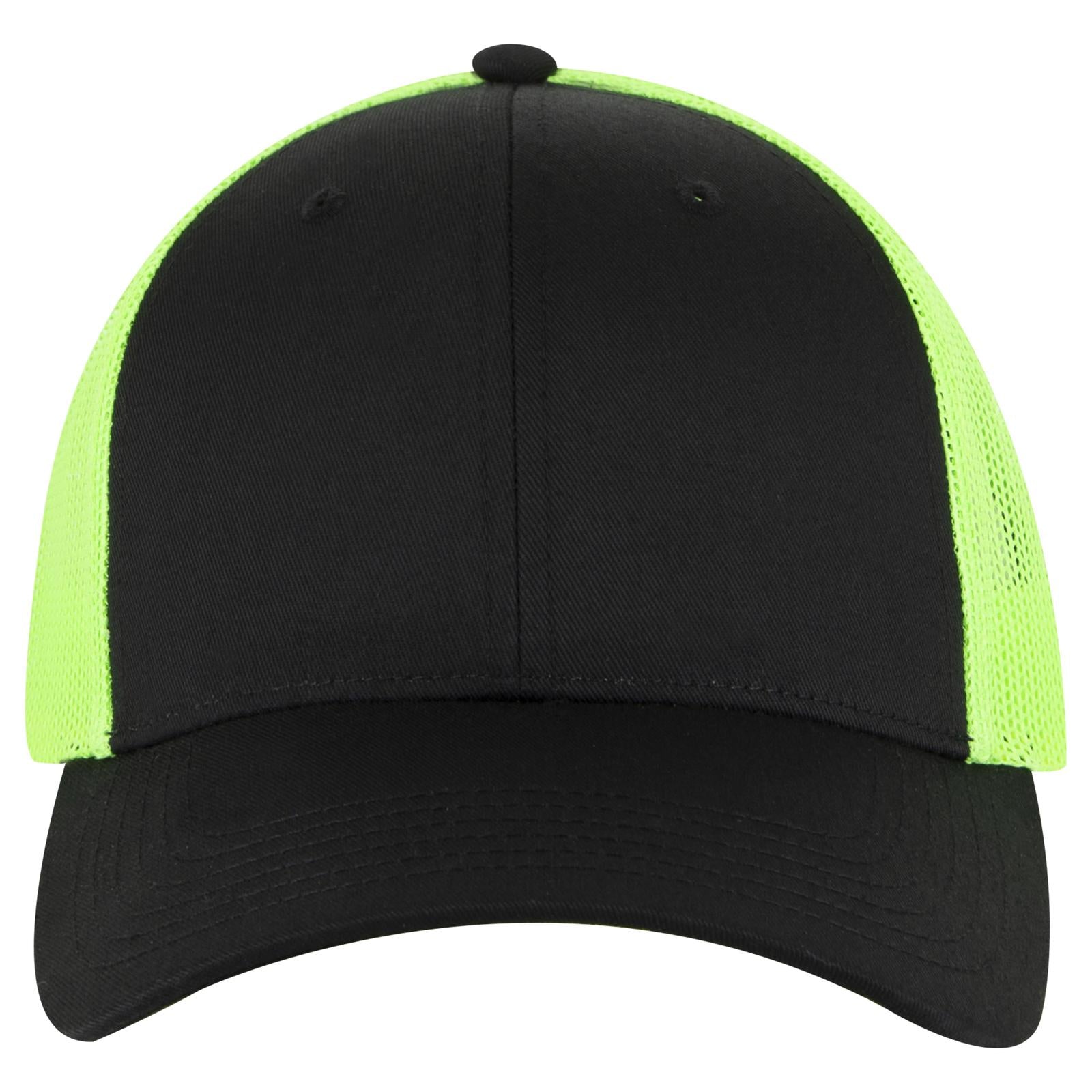 Right View of 030388 - Blk/Blk/N.Grn OTTO CAP 6 Panel Low Profile Mesh Back Trucker Hat