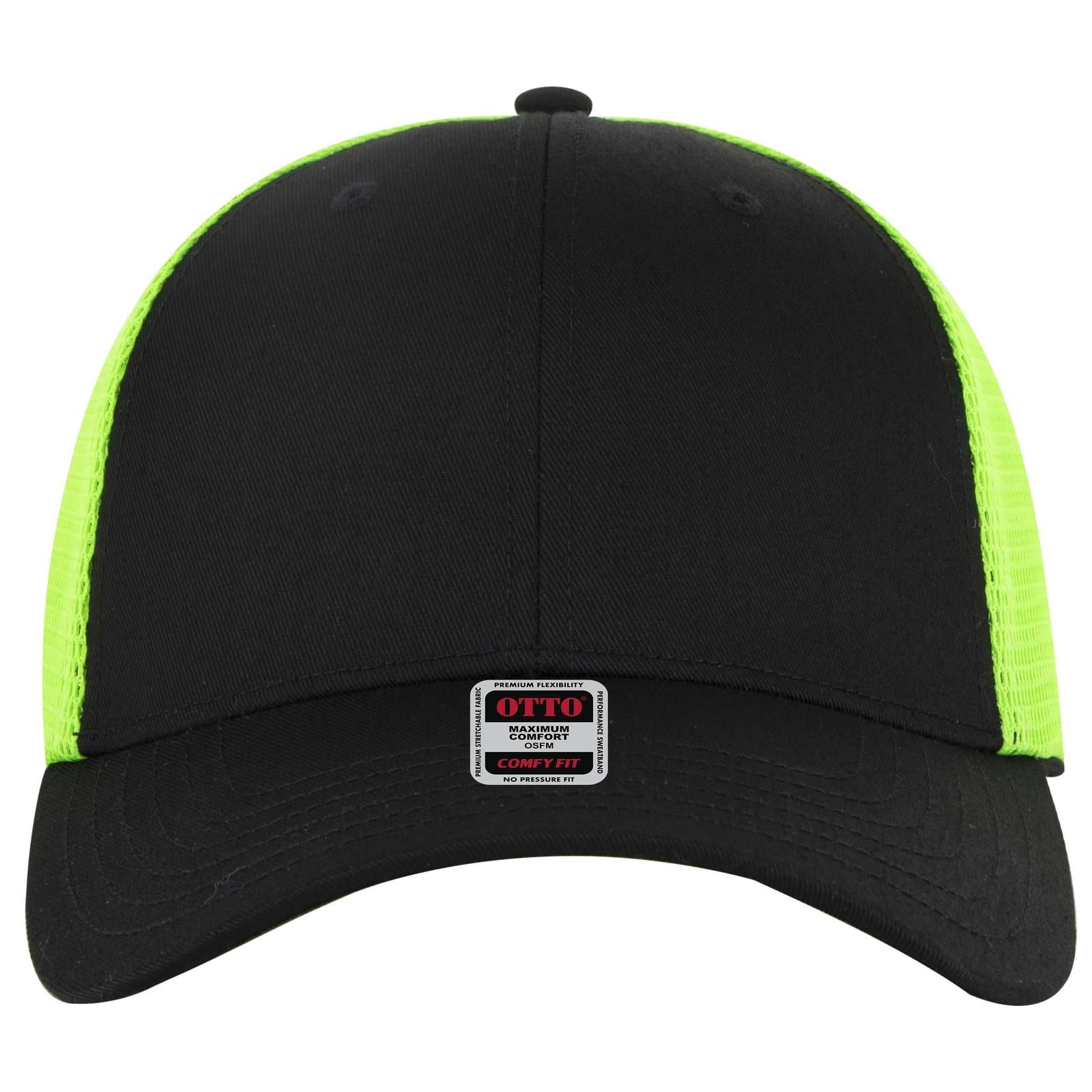 Right View of 030388 - Blk/Blk/N.Grn OTTO CAP "OTTO COMFY FIT" 6 Panel Low Profile Mesh Back Trucker Hat