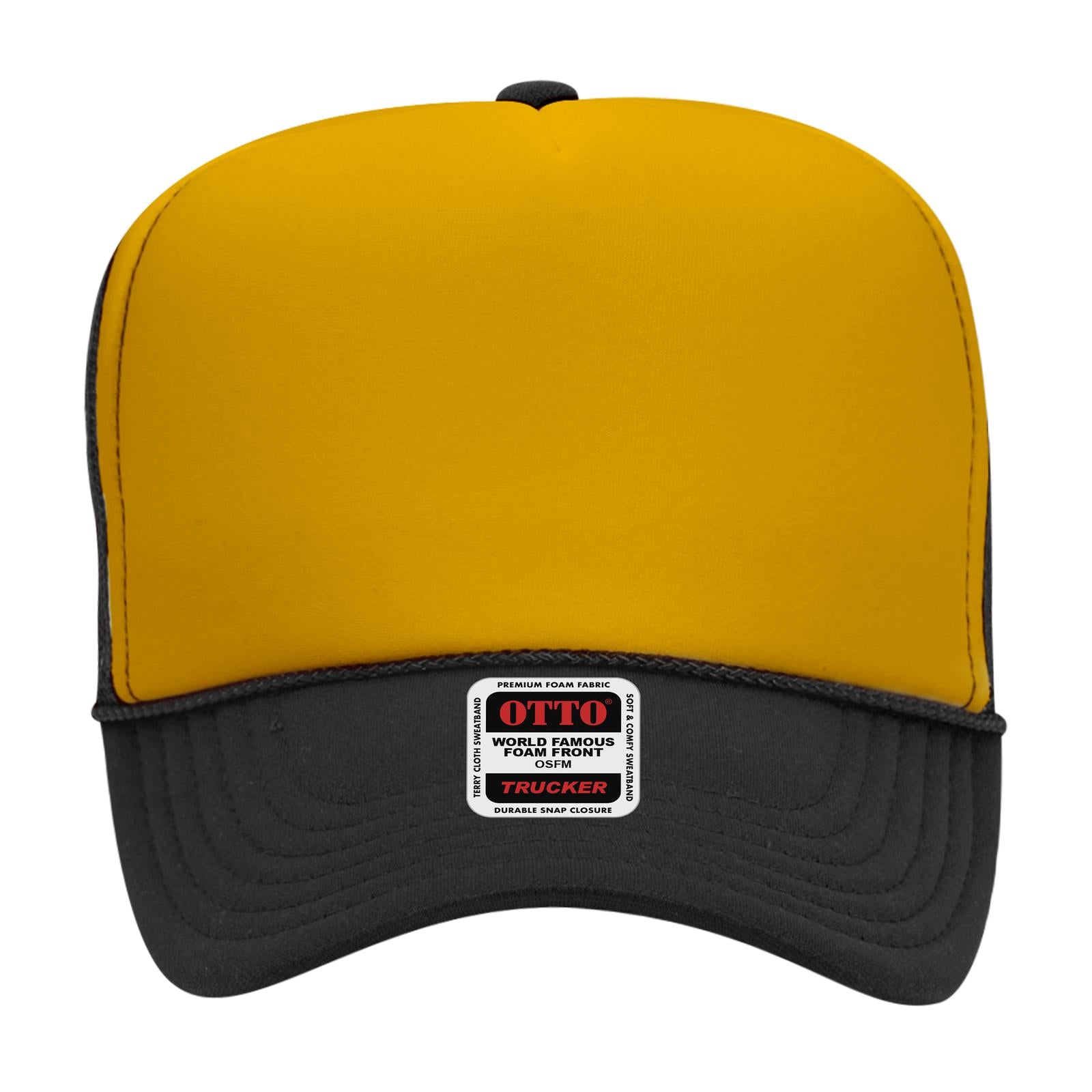 Right View of 030603 - Blk/Gld/Blk OTTO CAP 5 Panel High Crown Mesh Back Trucker Hat