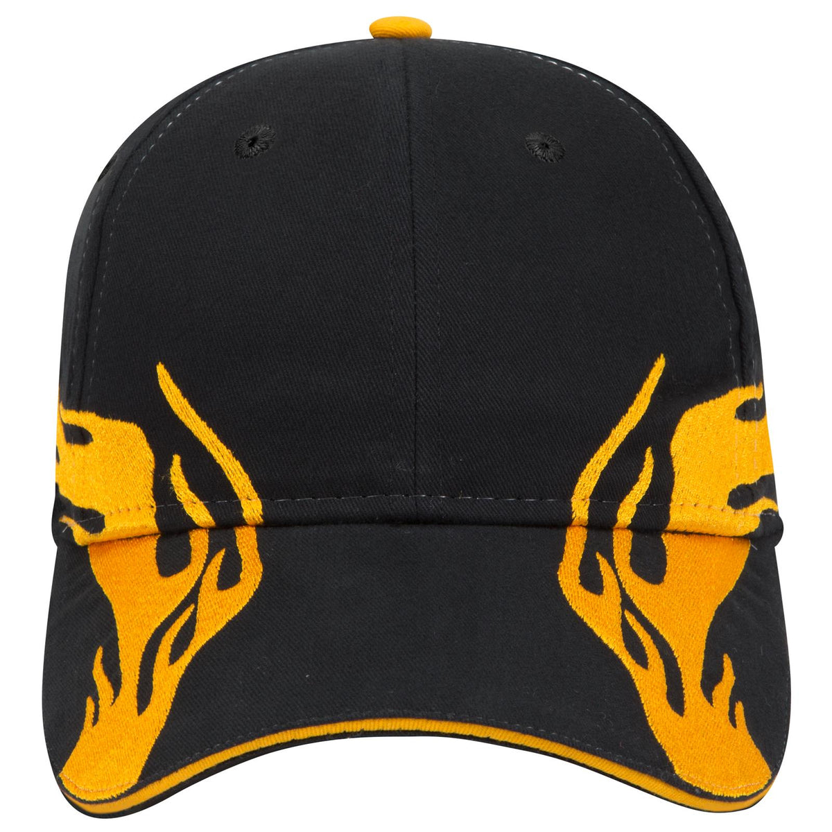 Front View of 030606D - Blk/Gld/Gld OTTO CAP 6 Panel Low Profile Baseball Cap