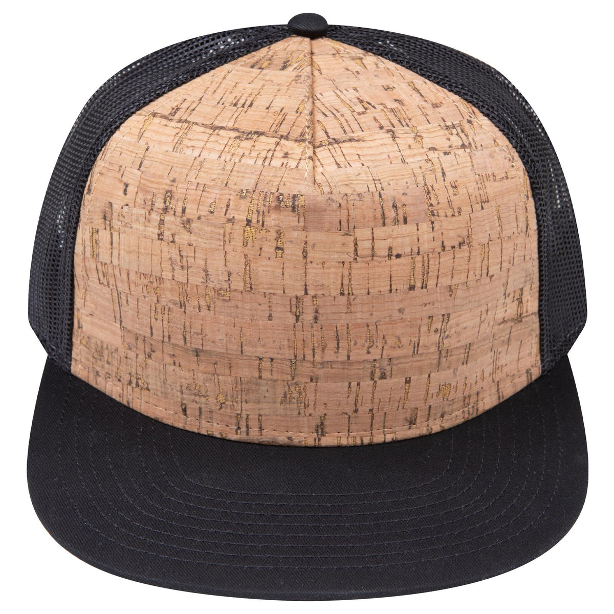Front View of 0311203 - Blk/Cork/Blk OTTO CAP "OTTO SNAP" 5 Panel Pro Style Mesh Back Trucker Snapback Hat