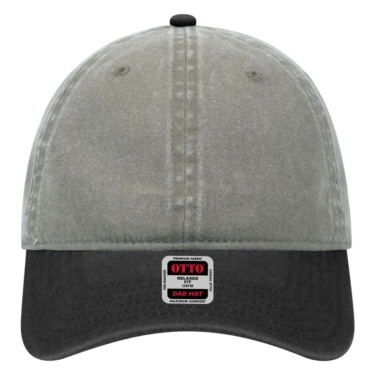 Front View of 0314 - Blk/Gry OTTO CAP 6 Panel Low Profile Dad Hat