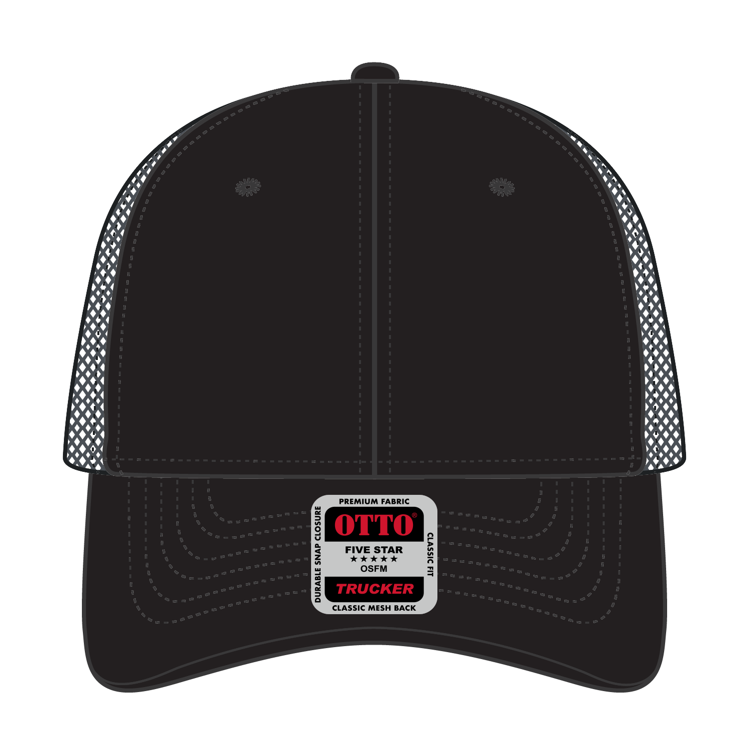 Front View of 0314 - Blk/Gry OTTO CAP 6 Panel Low Profile Mesh Back Trucker Hat