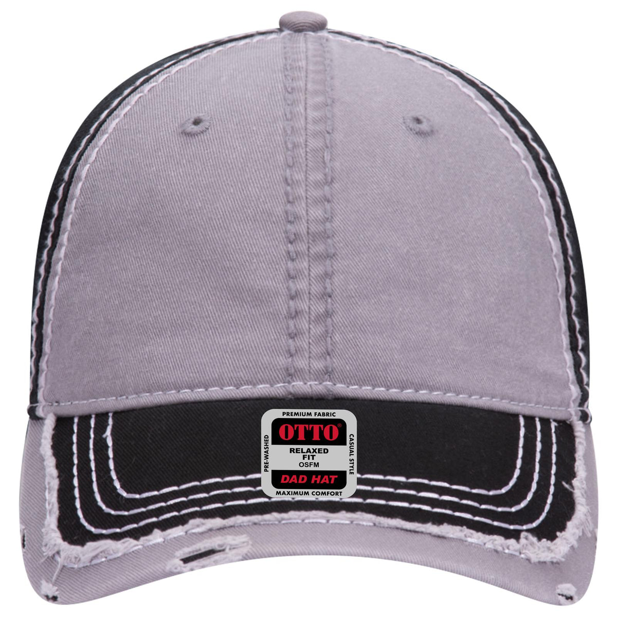 Front View of 031403 - Blk/Gry/Blk OTTO CAP 6 Panel Low Profile Dad Hat