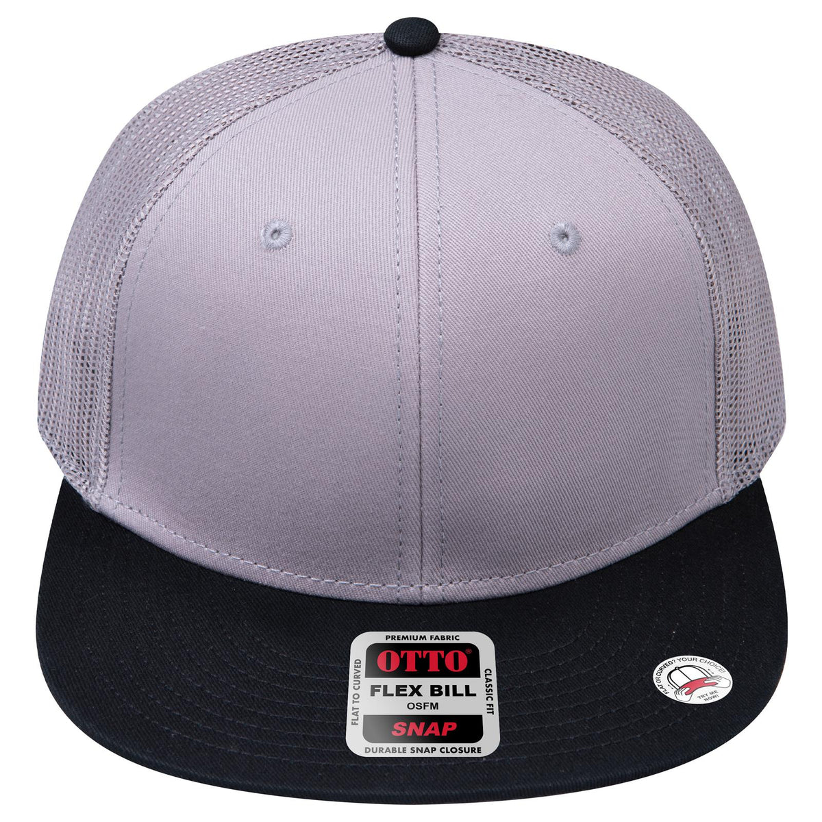 Front View of 031414 - Blk/Gry/Gry OTTO CAP "OTTO SNAP" 6 Panel Pro Style Mesh Back Trucker Snapback Hat