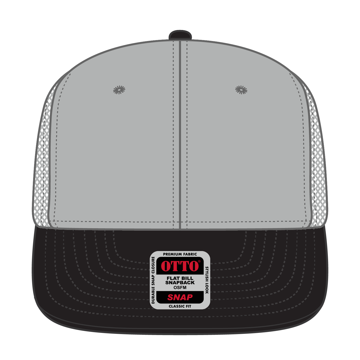 Front View of 031414 - Blk/Gry/Gry OTTO CAP "OTTO SNAP" 6 Panel Pro Style Mesh Back Trucker Snapback Hat